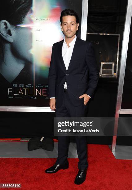 Actor Diego Luna attends the premiere of "Flatliners" at The Theatre at Ace Hotel on September 27, 2017 in Los Angeles, California.