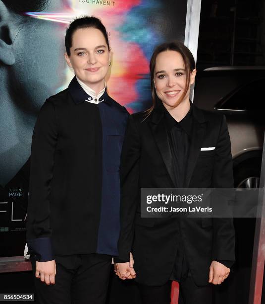 Emma Portner and Ellen Page attend the premiere of "Flatliners" at The Theatre at Ace Hotel on September 27, 2017 in Los Angeles, California.