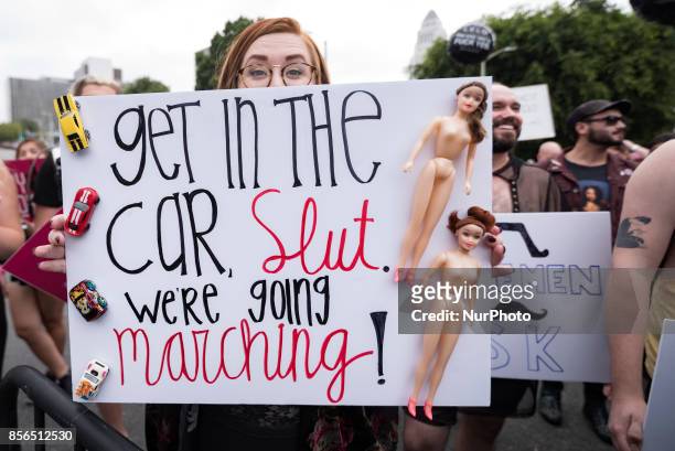 Participants in the 3rd Annual Amber Rose SlutWalk in Los Angeles, California. October 1, 2017. The event seeks to highlight issues such as: gender...