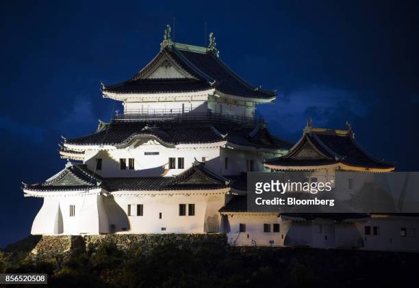 The Wakayama Castle stands illuminated at night in Wakayama, Japan, on Monday, Sept. 11, 2017. Wakayama is one of Japan's least populated and...