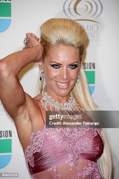 Lorena Herrera poses in the press room at Univision's ''Premio Lo Nuestro a La Musica Latina'' Awards at Bank United Center on March 26, 2009 in...