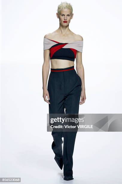 Model walks the runway during the Haider Ackermann Ready to Wear Spring/Summer 2018 fashion show as part of the Paris Fashion Week Womenswear...