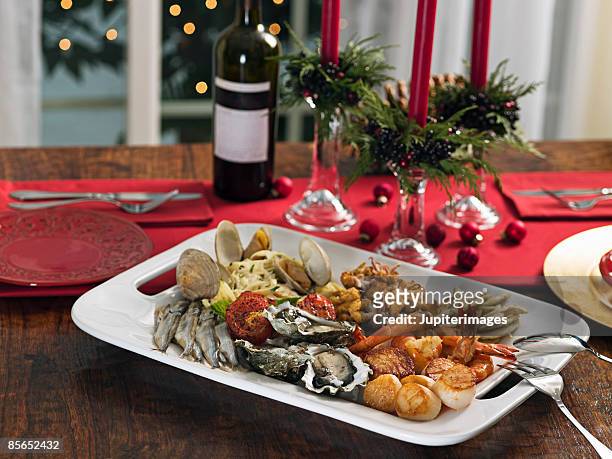 feast of the seven fishes seafood platter - seafood platter bildbanksfoton och bilder
