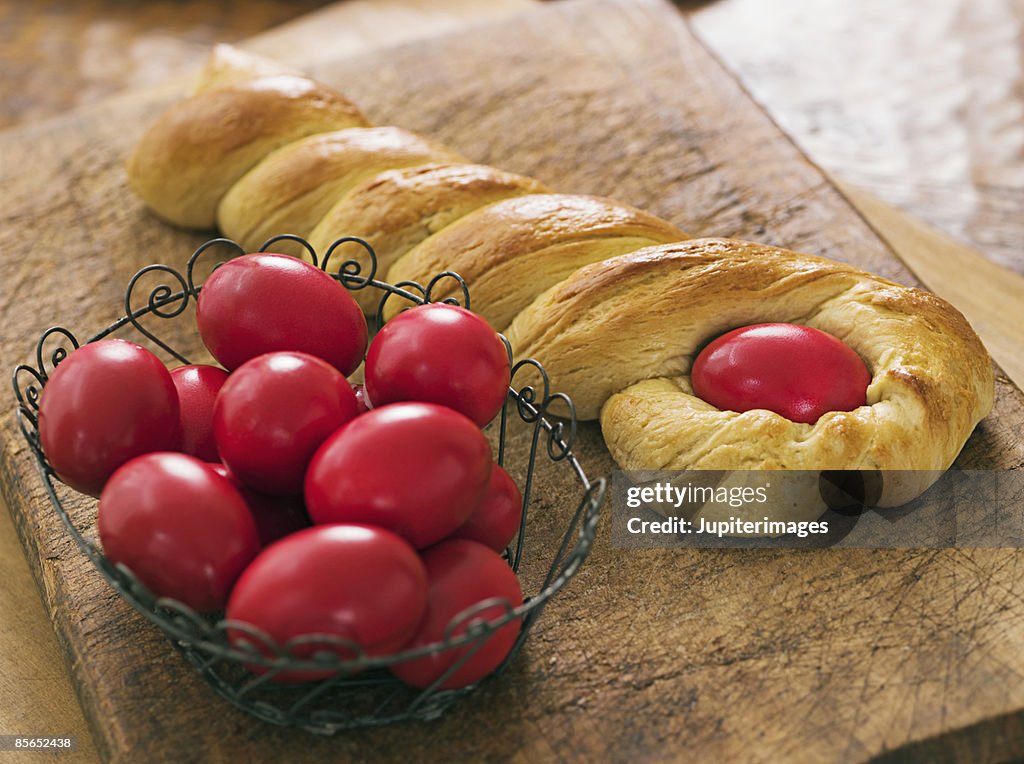 Greek Easter bread with eggs