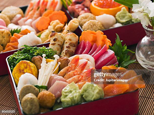 japanese new year bento box - japanese food stock pictures, royalty-free photos & images