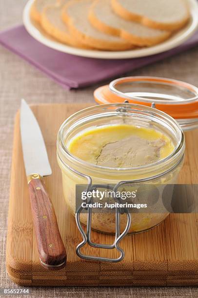 jar of foie gras pate - pate foto e immagini stock