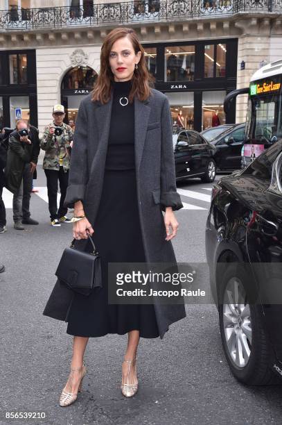 Aymeline Valade is seen arriving at Stella McCartney show during Paris Fashion Week on October 2, 2017 in Paris, France.