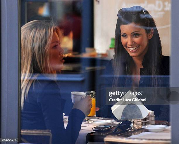 Federica Nargi and Costanza Caracciolo smile on March 26, 2009 in Milan, Italy.