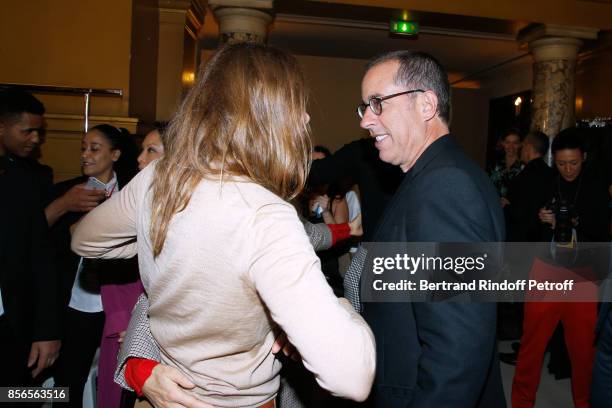 Stylist Stella McCartney standing between Actor Jerry Seinfeld and his wife Jessica pose Backstage after the Stella McCartney show as part of the...