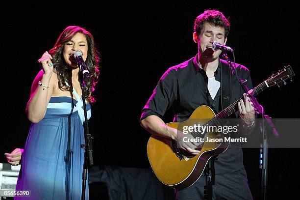 Singer Jordin Sparks and musician John Mayer perform at 'One Splendid Evening' sponsored by Carnival Cruise Lines and benefiting VH1 Save The Music...