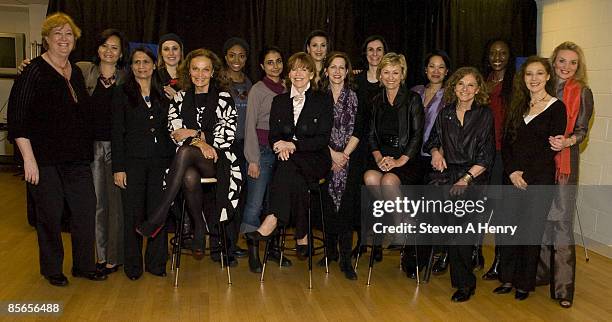 The cast of "SEVEN" with Diane Von Furstenberg, Tina Brown and Alyse Nelson Bloom pose at a special performance of "SEVEN" co-hosted by NYU's Center...