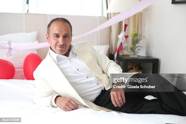 Bridegroom Erdogan Atalay before his church wedding with Katja Ohneck at Heidelberg Castle on September 30, 2017 in Heidelberg, Germany.