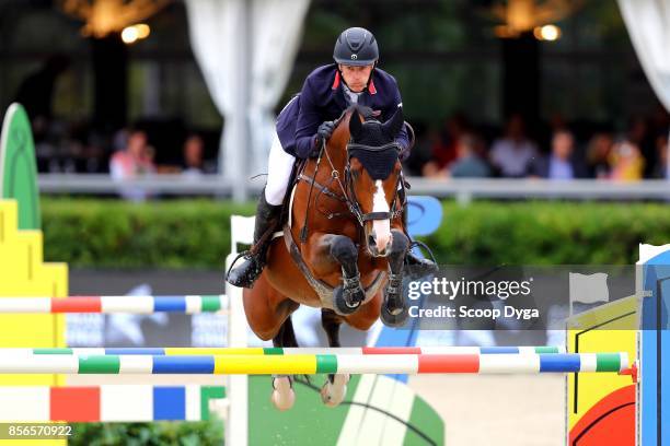 William WHITAKER of Great Britain riding Utamaro d Ecaussines during the Longines FEI Nations Cup Jumping Final at CSIO5 on October 1, 2017 in...