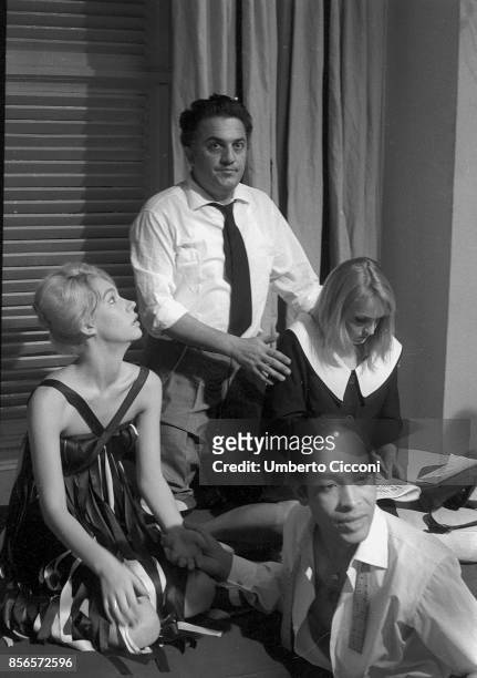 Italian film director Federico Fellini directing the actress Laura Betti during the movie 'La Dolce vita', Rome 1959.