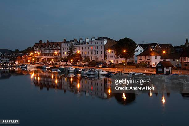 river thames and lights of henley at twilight - henley on thames stock pictures, royalty-free photos & images