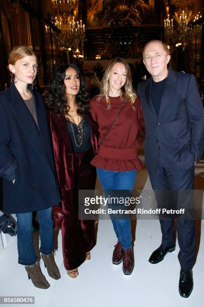 Clemence Poesy, Salma Hayek, Ludivine Sagnier and CEO of Kering Group, Francois-Henri Pinault attend the Stella McCartney show as part of the Paris...