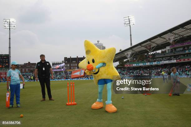 Youngsters participate in an All Stars Cricket session during the interval at the 4th Royal London One Day International between England and West...