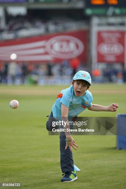 Youngsters participate in an All Stars Cricket session during the interval at the 4th Royal London One Day International between England and West...