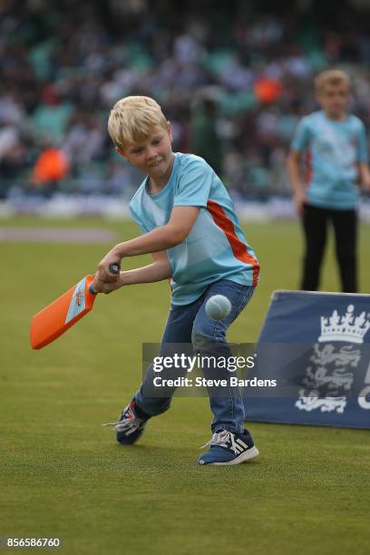 Youngsters participate in an All Stars Cricket session during the interval at the 4th Royal London One Day International between England and West...