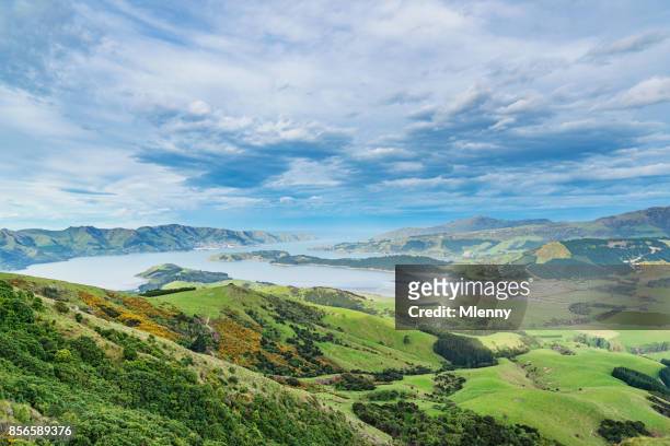 lyttelton view christchurch new zealand - banks peninsula stock pictures, royalty-free photos & images