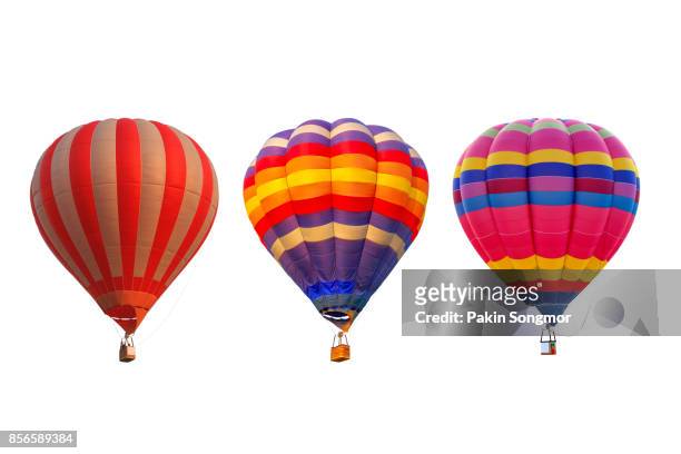 group hot air balloons isolated on white background - balão de ar quente - fotografias e filmes do acervo
