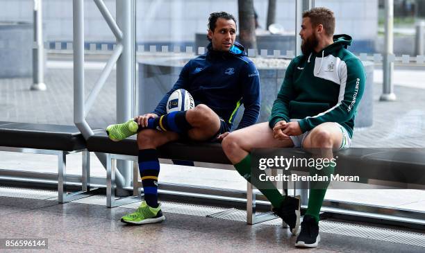 Dublin , Ireland - 2 October 2017; Leinster captain Isa Nacewa, left, and Dean Budd of Benetton Rugby in attendance at the European Rugby Champions...