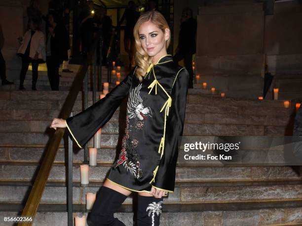 Chiara Ferragni attends The Vogue Party : Outside Arrivals as part of the Paris Fashion Week Womenswear Spring/Summer 2018 on October 1, 2017 in...