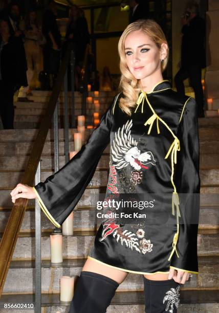 Chiara Ferragni attends The Vogue Party : Outside Arrivals as part of the Paris Fashion Week Womenswear Spring/Summer 2018 on October 1, 2017 in...