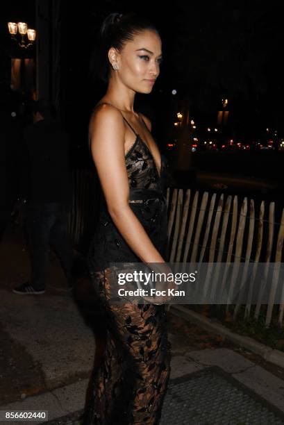 Shanina Shaik attends The Vogue Party : Outside Arrivals as part of the Paris Fashion Week Womenswear Spring/Summer 2018 on October 1, 2017 in Paris,...