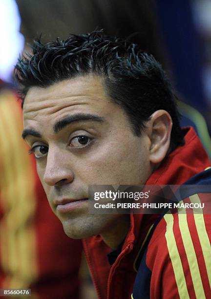 Spain's midfielder Xavi Hernandez gives a press conference in Las Rozas, near Madrid, on March 27 on the eve of a FIFA World Cup South Africa 2010...