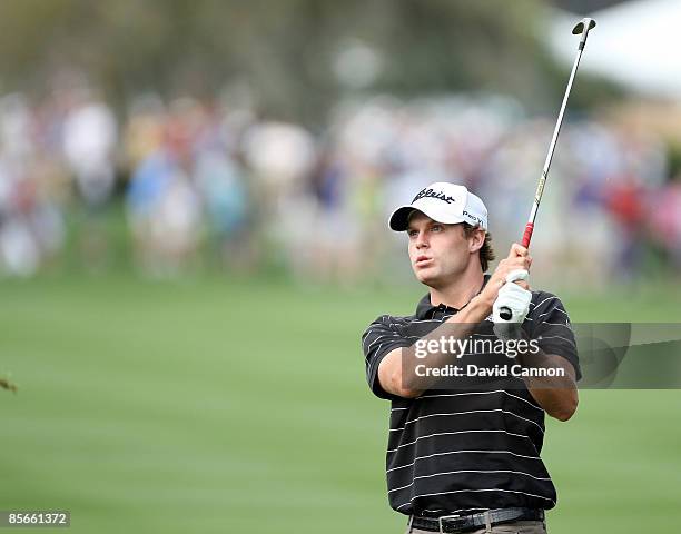 Nick Watney of the USA plays his second shot at the 10th hole during the second round of the Arnold Palmer Invitational Presented by Mastercard at...