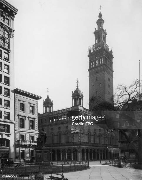 Madison Square Garden II, on the corner of 26th and Madison Avenue in New York City, as seen from Madison Square Park, circa 1900. It was designed by...