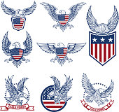 Set of emblems with eagles and american flags.