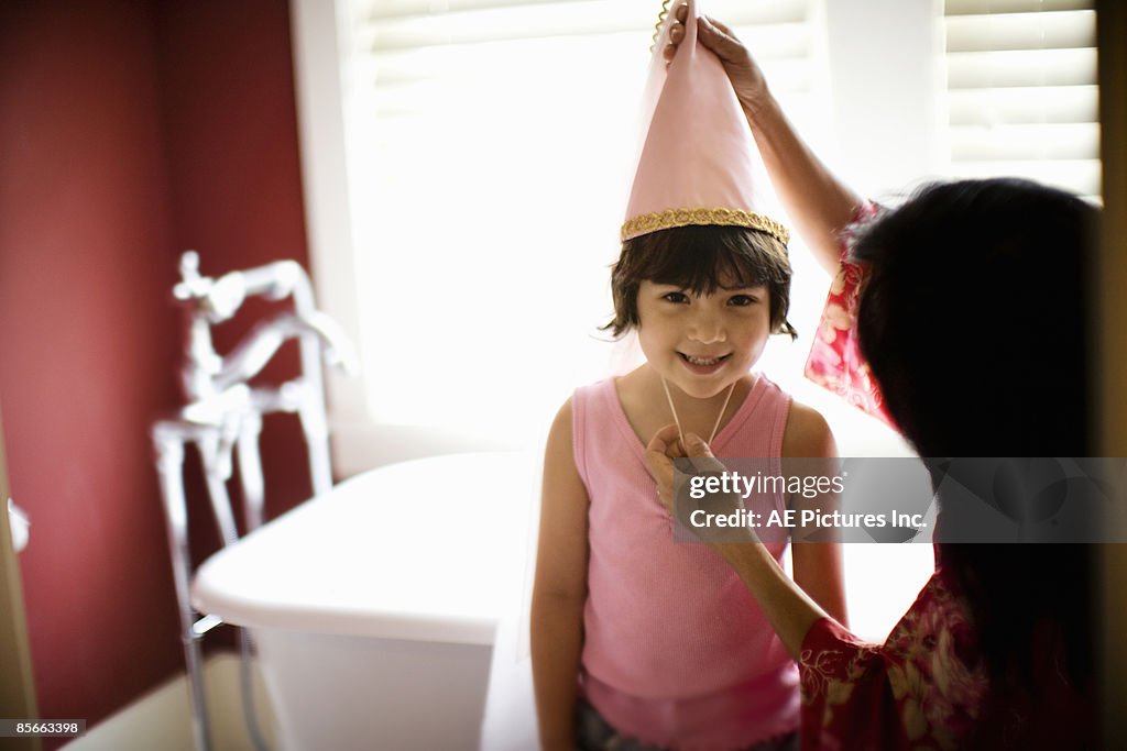 Young girl dresses up like princess