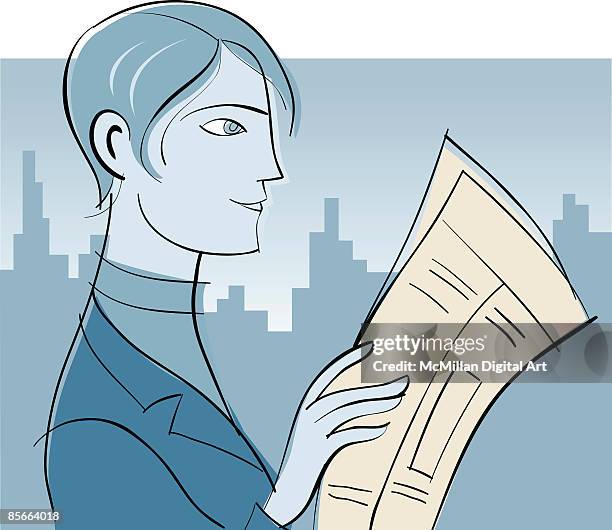 man reading newspaper - man thinking outside stock illustrations