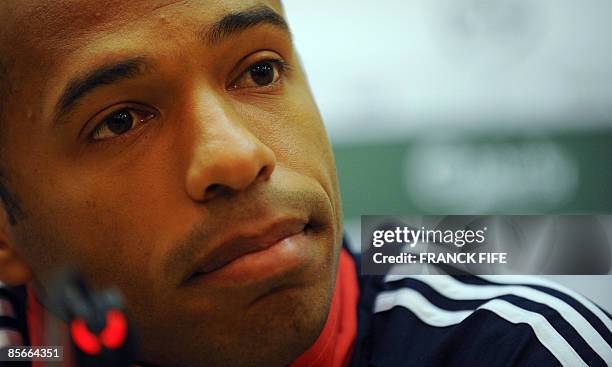 France national football team's captain Thierry Henry answers to journalists' questions during a press conference, on March 27, 2009 at the Darius...