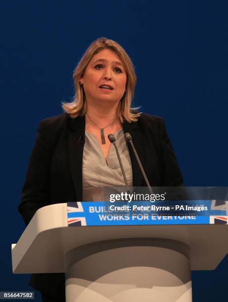 Secretary of State for Digital, Culture, Media and Sport, Karen Bradley speaking at the Conservative party conference at the Manchester Central...