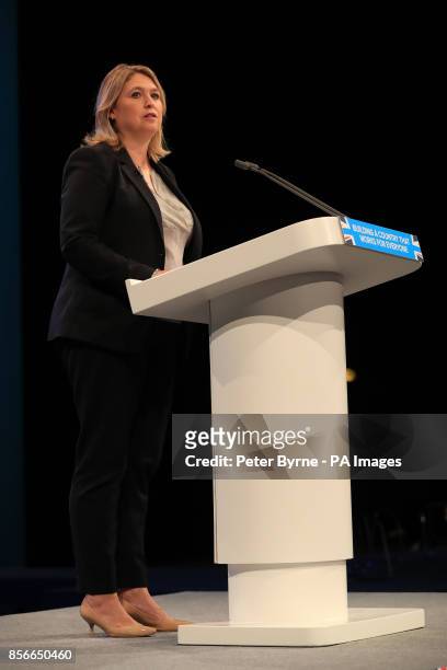 Secretary of State for Digital, Culture, Media and Sport, Karen Bradley speaking at the Conservative party conference at the Manchester Central...