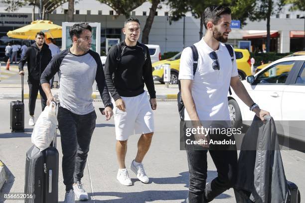 Volkan Sen and Yunus Malli of Turkey arrive in Antalya with Turkish National Football Team ahead of the 2018 FIFA World Cup qualification Group I...