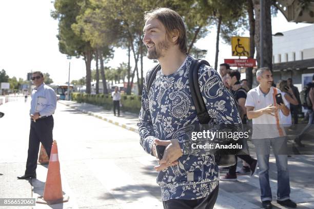 Caner Erkin of Turkey arrives in Antalya with Turkish National Football Team ahead of the 2018 FIFA World Cup qualification Group I matches against...