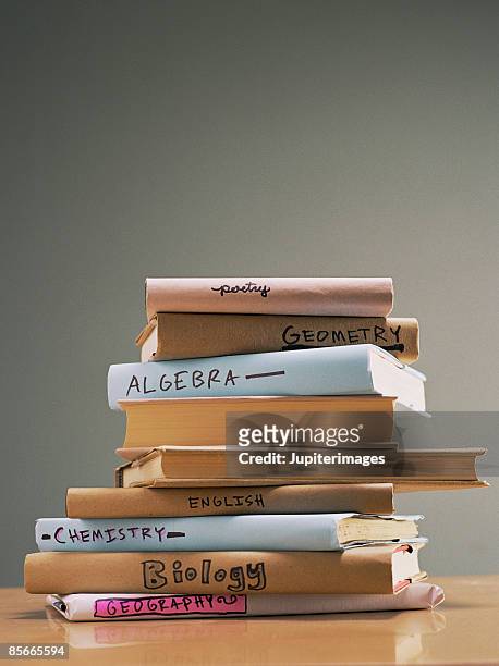 stack of text books - stack of books stock pictures, royalty-free photos & images
