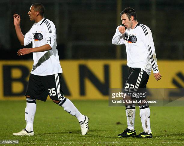 Jérome Boateng of Germany and Marc-André Kruska o f Germany look dejected during the U21 International friendly match between Germany and the...