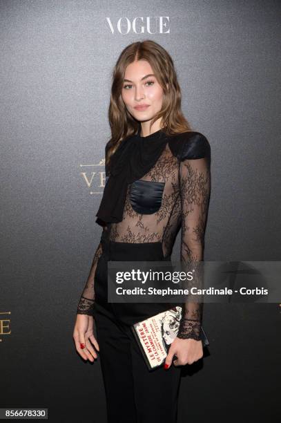 Model Grace Elizabeth attends Vogue Party as part of the Paris Fashion Week Womenswear Spring/Summer 2018 at on October 1, 2017 in Paris, France.