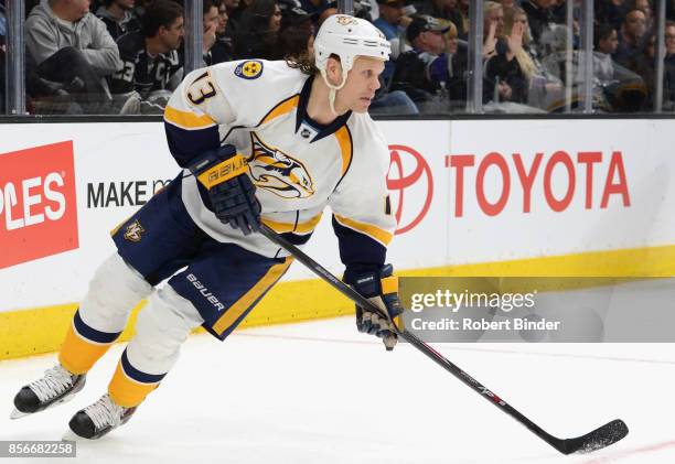 Olli Jokinen of the Nashville Predators plays in a game against the Los Angeles Kings at Staples Center on January 3, 2015 in Los Angeles, California.