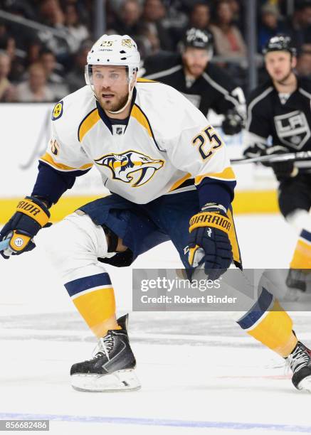 Viktor Stalberg of the Nashville Predators plays in a game against the Los Angeles Kings at Staples Center on January 3, 2015 in Los Angeles,...