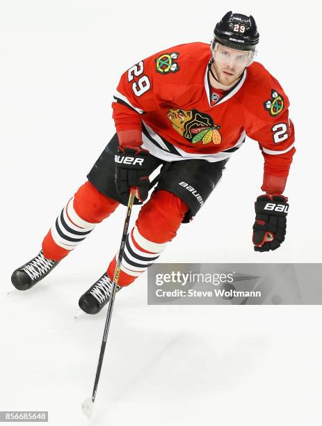 Bryan Bickell of the Chicago Blackhawks plays in a game against the Dallas Stars at the United Center on January 4, 2015 in Chicago, Illinois.