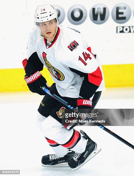 Colin Greening of the Ottawa Senators plays in a game against the Philadelphia Flyers at Wells Fargo Center on January 6, 2015 in Philadelphia,...