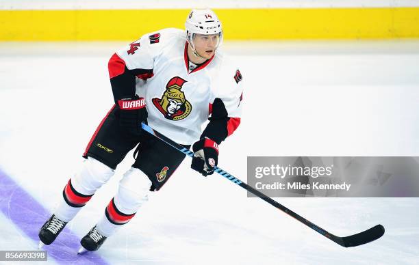 Colin Greening of the Ottawa Senators plays in a game against the Philadelphia Flyers at Wells Fargo Center on January 6, 2015 in Philadelphia,...