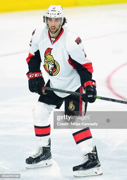 Jared Cowen of the Ottawa Senators plays in a game against the Philadelphia Flyers at Wells Fargo Center on January 6, 2015 in Philadelphia,...