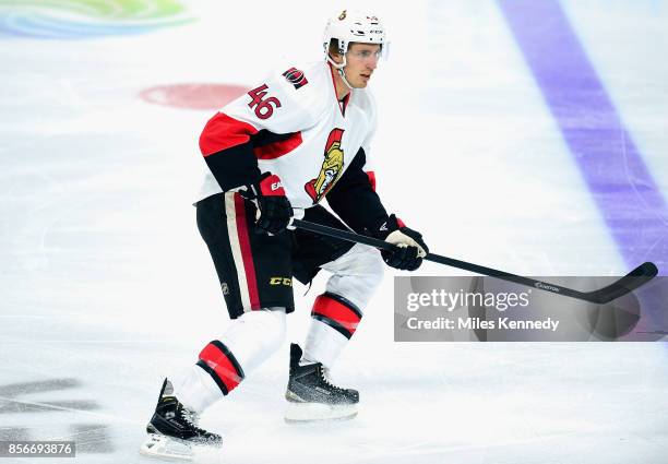 Patrick Wiercioch of the Ottawa Senators plays in a game against the Philadelphia Flyers at Wells Fargo Center on January 6, 2015 in Philadelphia,...